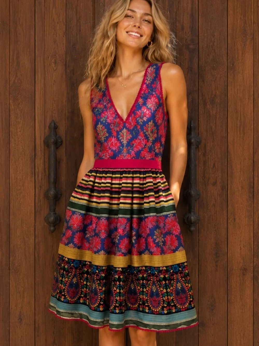 Payal Jain Sleeveless Embellished Fit & Flare Dress Anthropologie Style Print